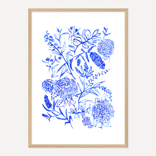 WATERCOLOUR FLORALS POSTER - BLUE