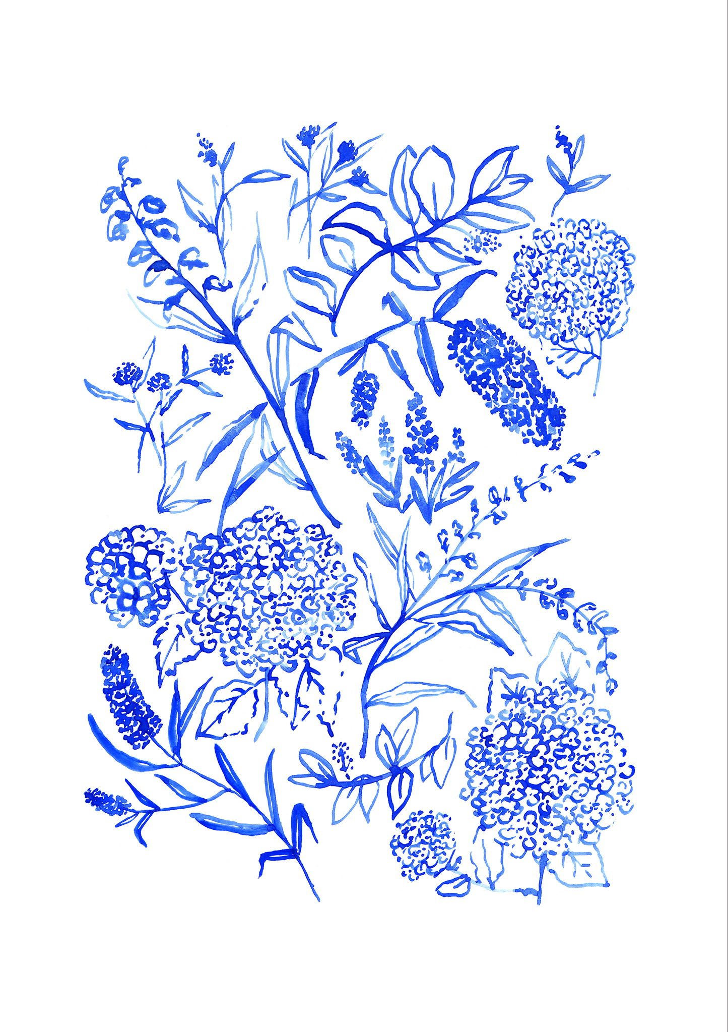 WATERCOLOUR FLORALS POSTER - BLUE