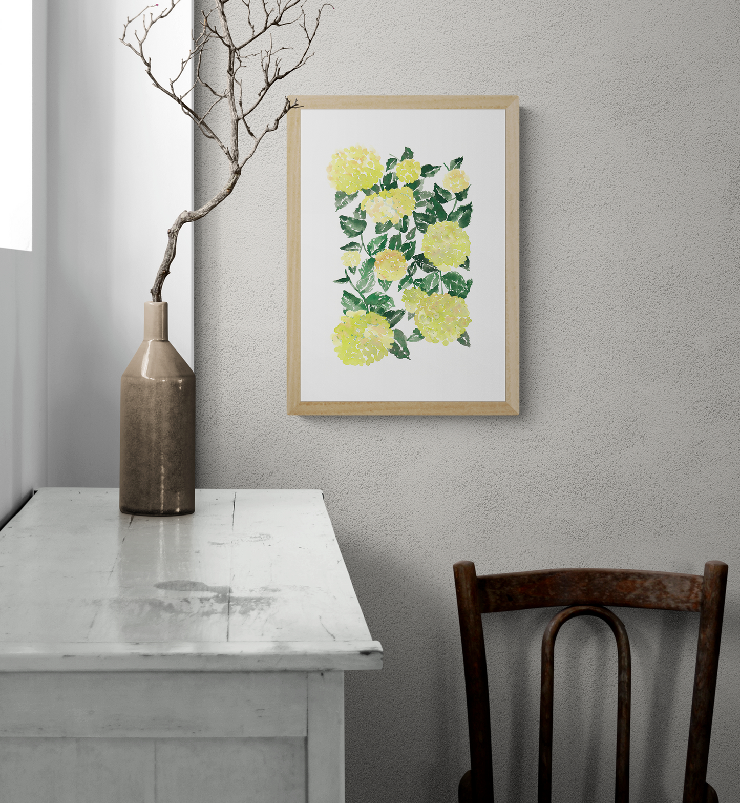 WATERCOLOUR HYDRANGEA POSTER - GREEN