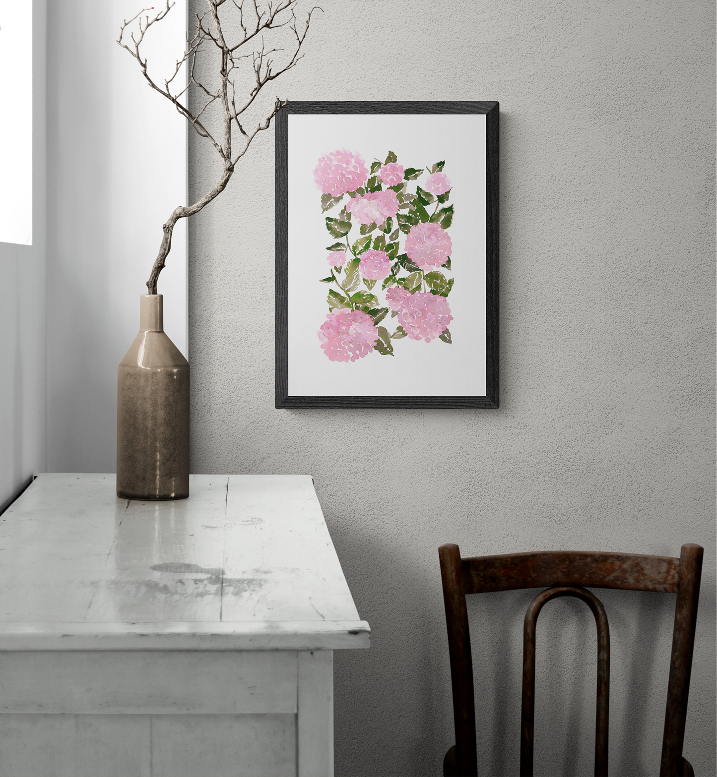 WATERCOLOUR HYDRANGEA POSTER - PINK