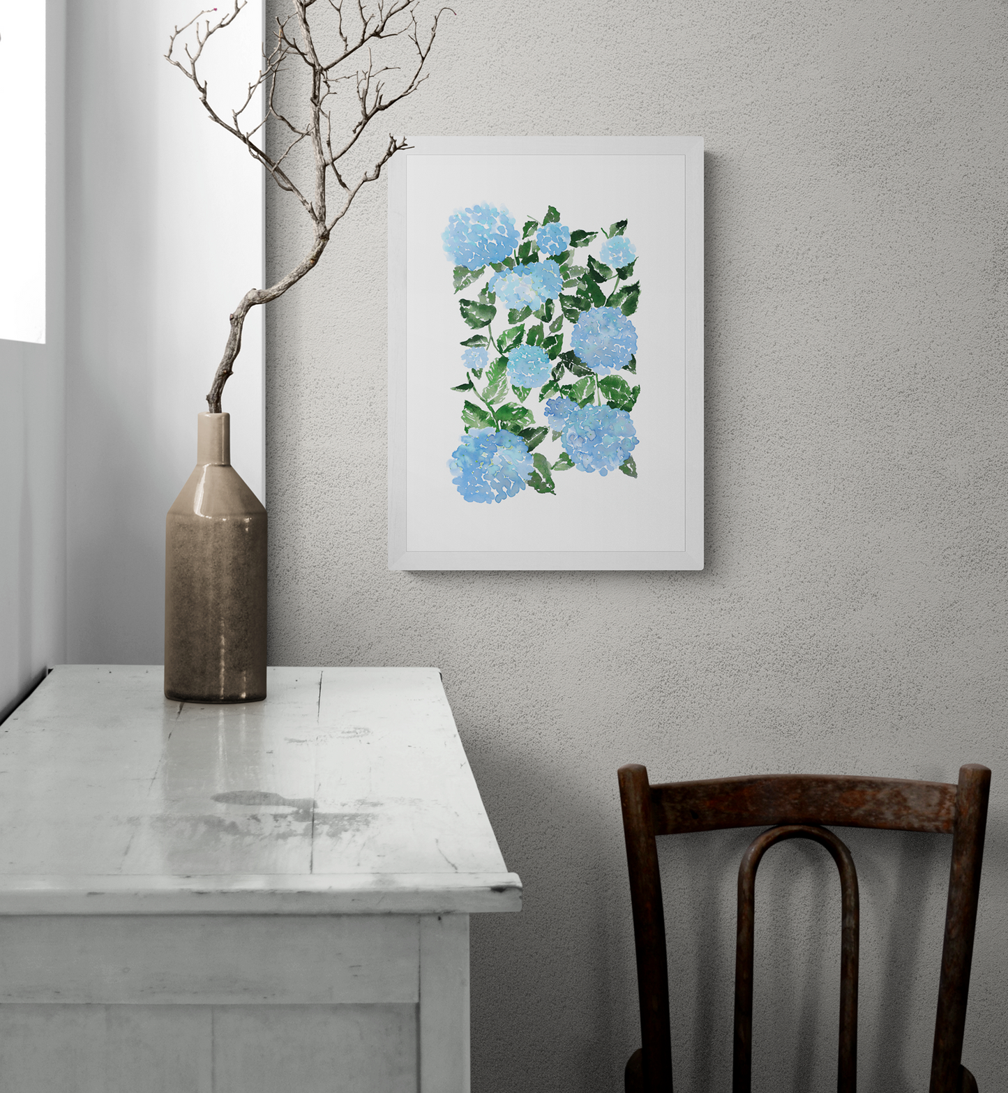 WATERCOLOUR HYDRANGEA POSTER - BLUE